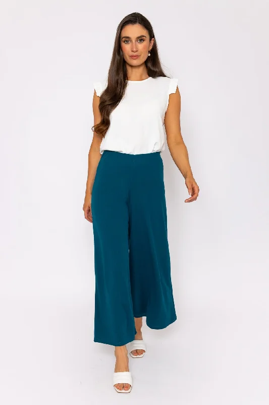 Teal Wide Leg Scuba Trousers