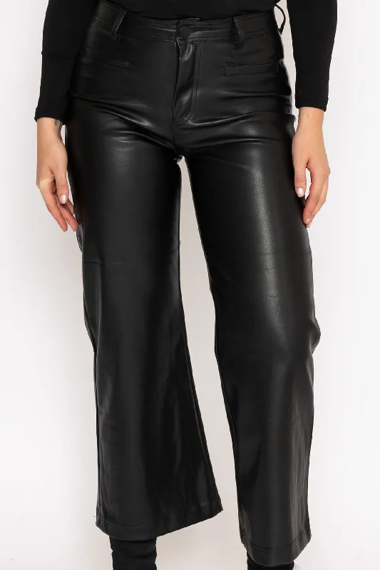 Valentine Wide Leatherette Pants in Black