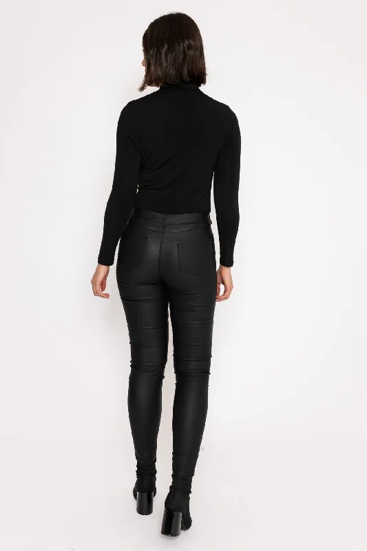 Waxed Skinny Pants in Black