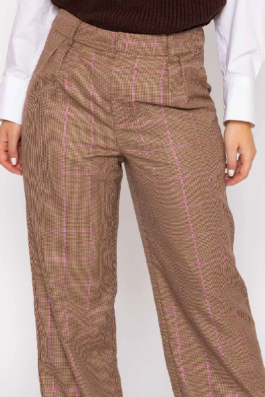 Wide Leg Check Pants in Brown