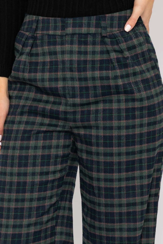 Wide Leg Check Pants in Green