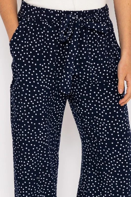 Wide Leg Navy Polka Dot Trousers