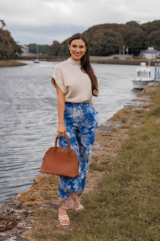 Wide Leg Trousers in Blue Print