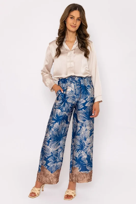 Wide Leg Trousers in Blue Print