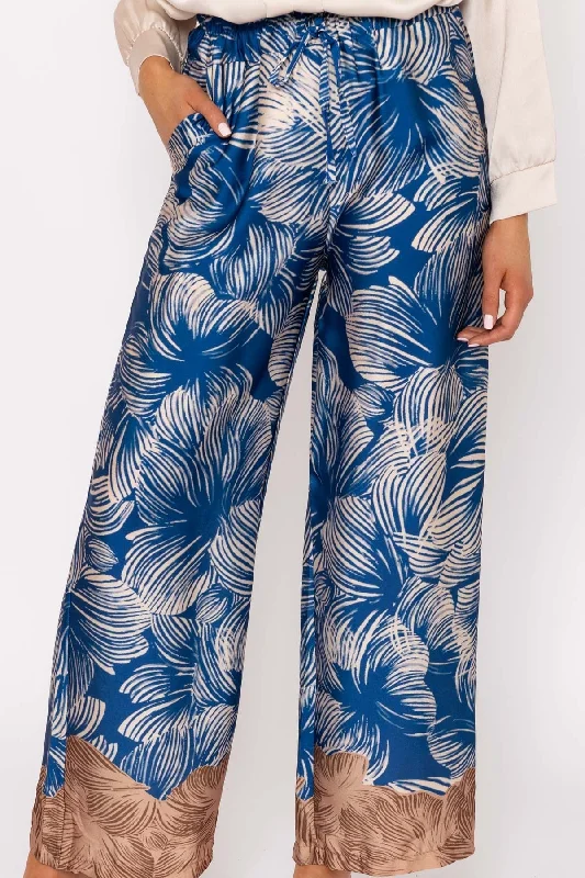 Wide Leg Trousers in Blue Print