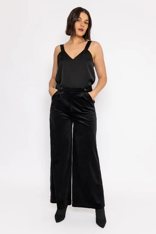 Wide Leg Velvet Pant in Black