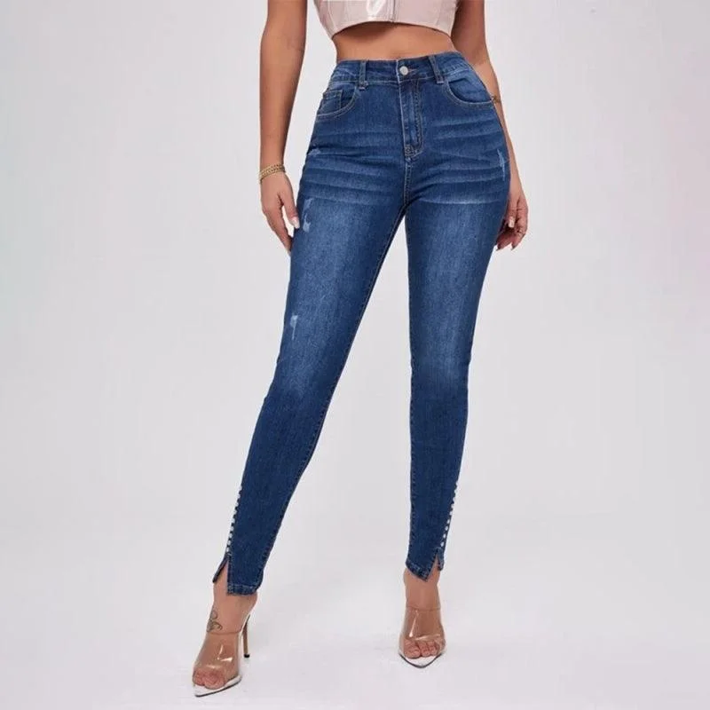 Women's Beaded Slit Jeans