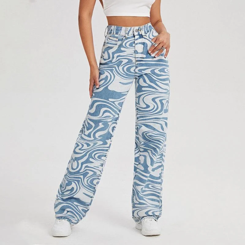 Women's Mid-Rise Jeans - Swirl Abstract Jeans