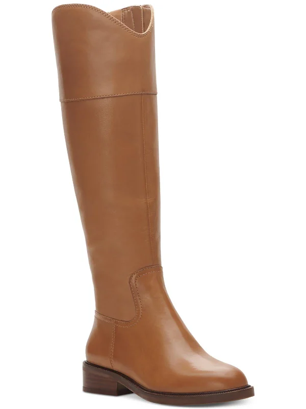 Alfella Womens Leather Side Zip Over-The-Knee Boots