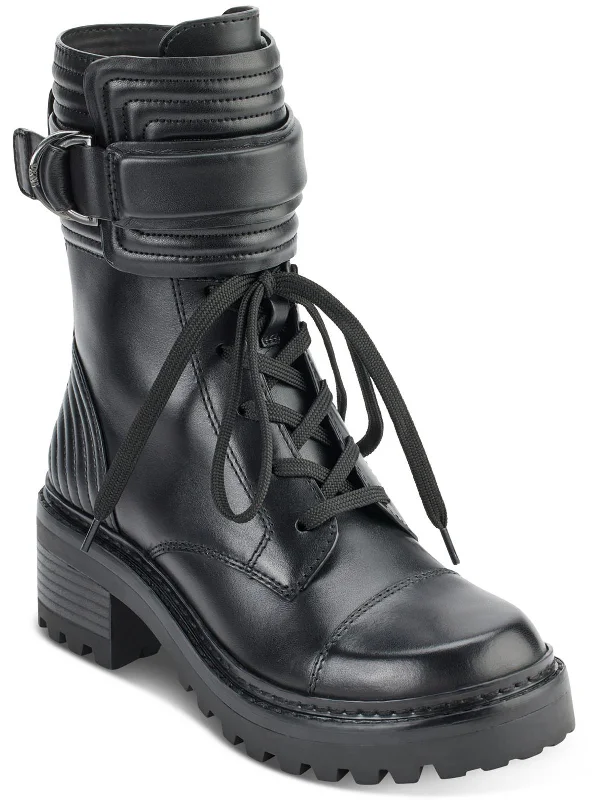 Basia Womens Leather Quilted Combat & Lace-up Boots