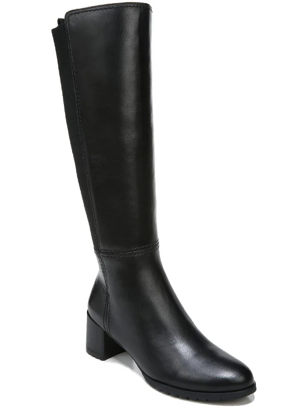 Brent Womens Leather Wide Calf Knee-High Boots