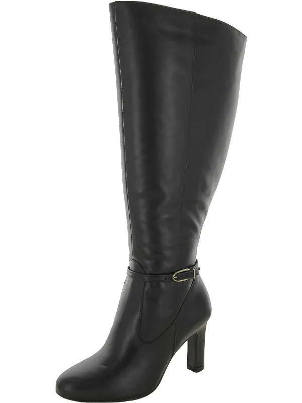 Henny Womens Leather Wide Calf Knee-High Boots