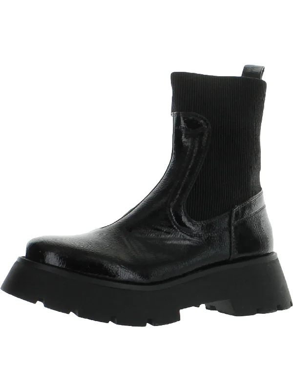 Leslie Womens Patent Pull On Chelsea Boots