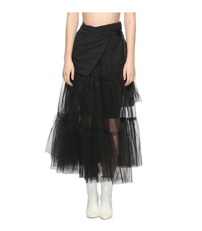 Mesh Patch Pleat Skirt