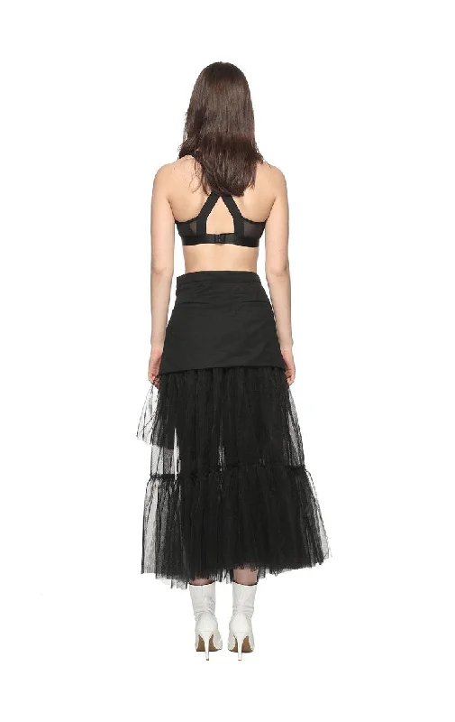 Mesh Patch Pleat Skirt