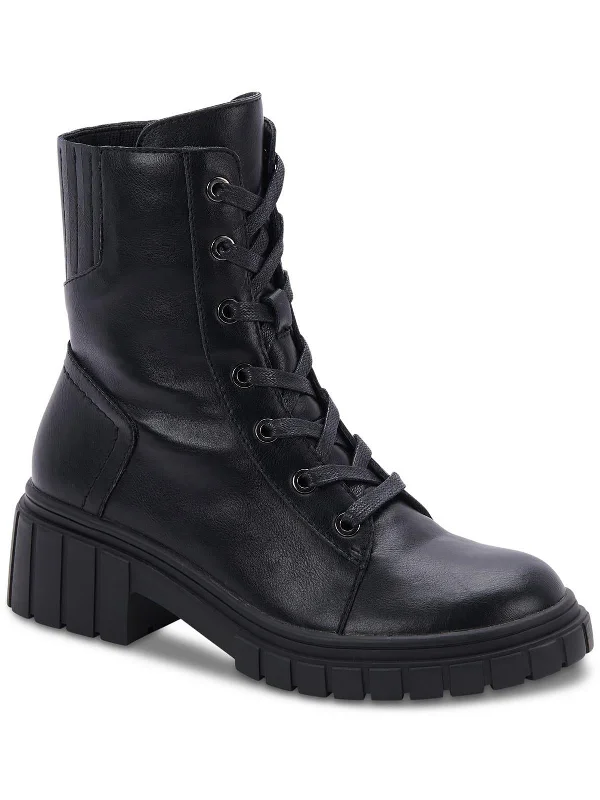 Perel Womens Leather Lugged Sole Combat & Lace-up Boots