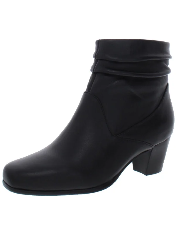 Shadow Womens Leather Pleated Ankle Boots