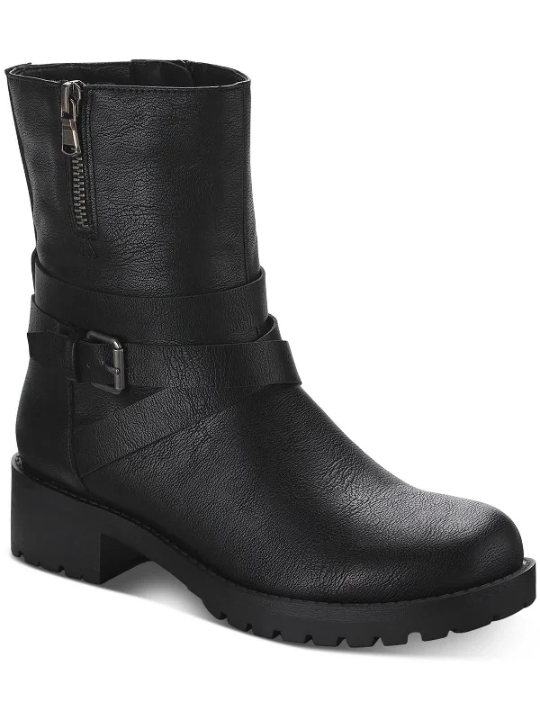 Stellaa Womens Faux Leather Lugged Sole Motorcycle Boots