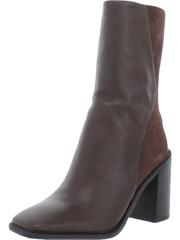 Steviena Womens Leather Square Toe Mid-Calf Boots