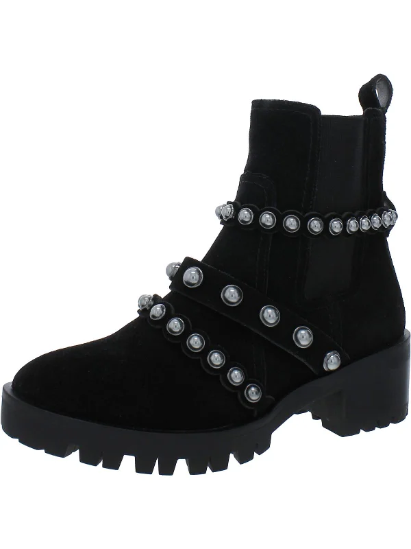 Womens Suede Embellished Ankle Boots