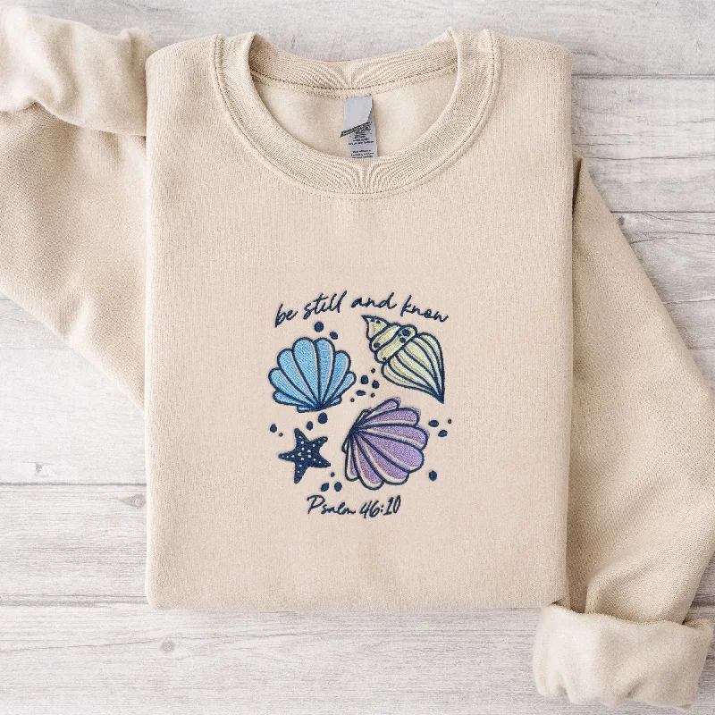 Embroidered Be Still Seashells Crewneck Sweatshirt