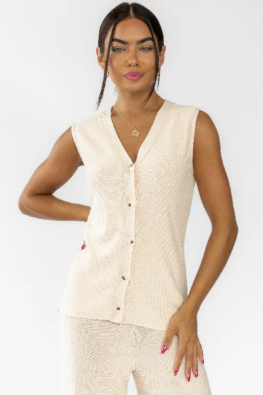 Myla Ecru Knit Button Down Vest