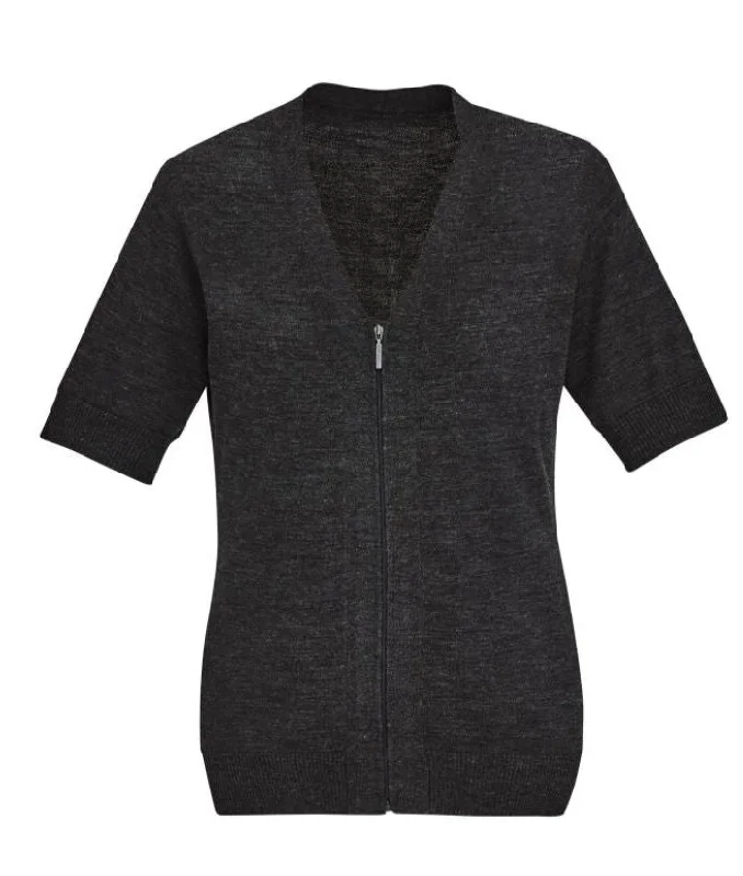 Womens Zip Front Short Sleeve Knit