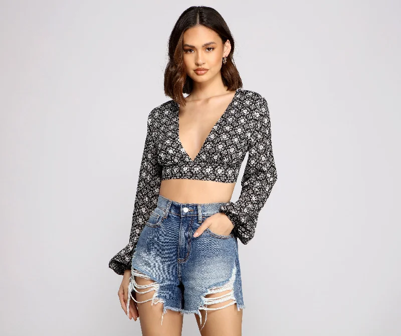 Bohemian Flair Tie-Back Crop Top