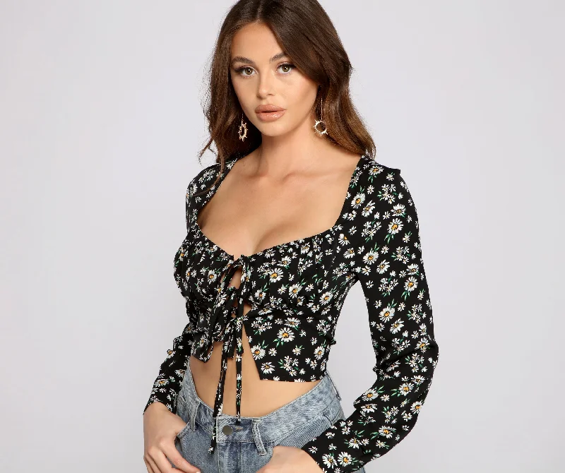 Darling Daisy Tie-Front Crop Top