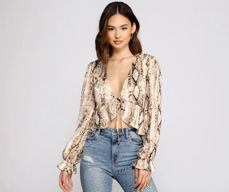 Fab N'Fierce Snake Print Ruffled Top