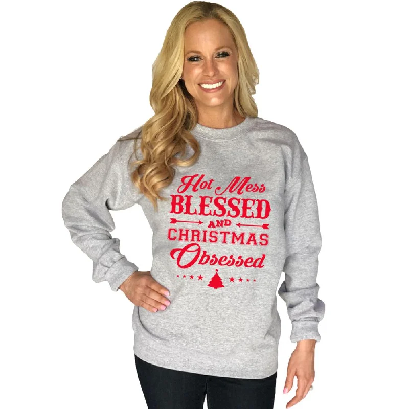 Hot Mess Blessed And Christmas Obsessed Women's Sweatshirt