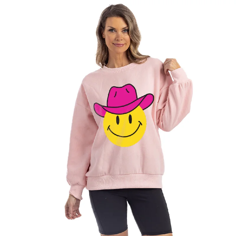 Pink Cowgirl Hat Happy Face Cute Sweatshirt