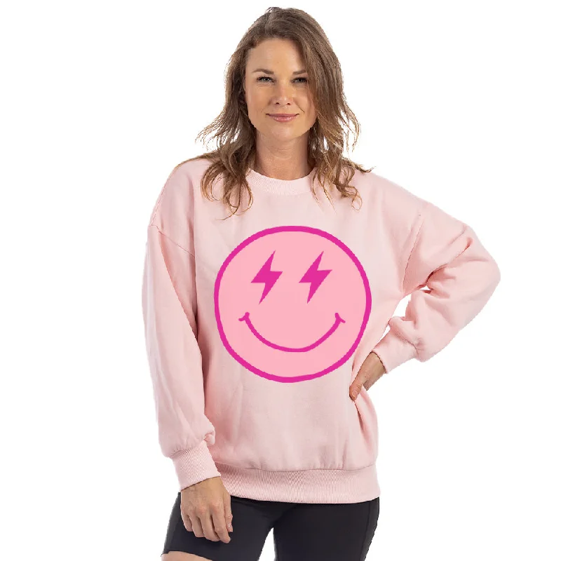 Pink Lightning Happy Face Crewneck Sweatshirt