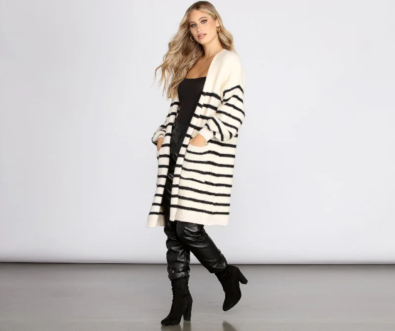 Striped Fuzzy Long Cardigan