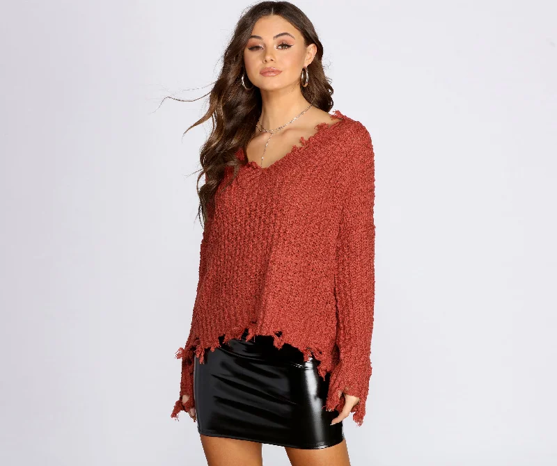 Stylishly Distressed V-Neck Sweater