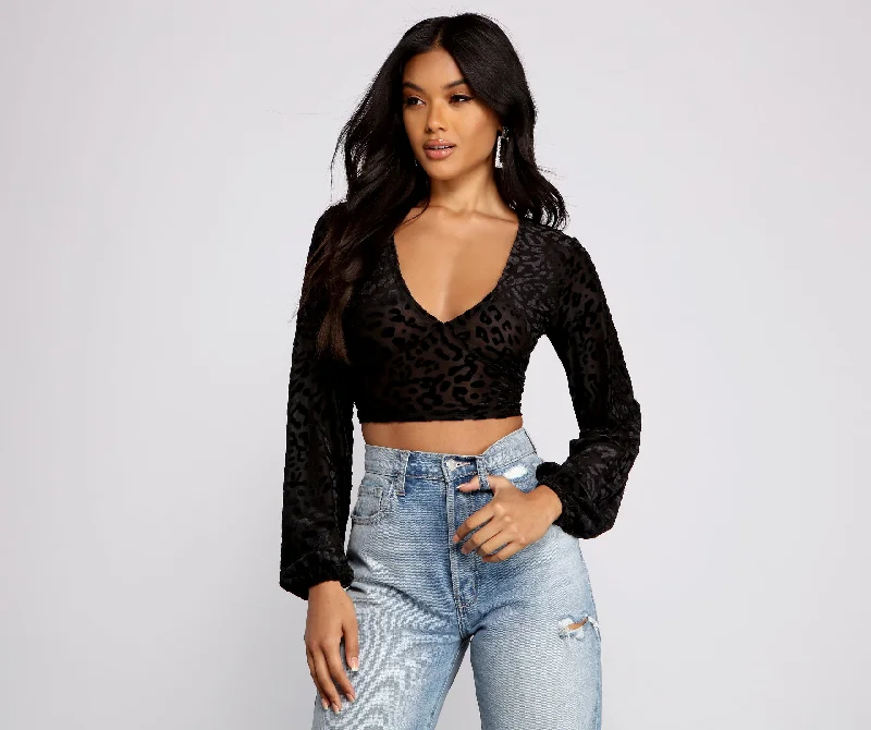 Trendy Leopard Print Burn Out Crop Top