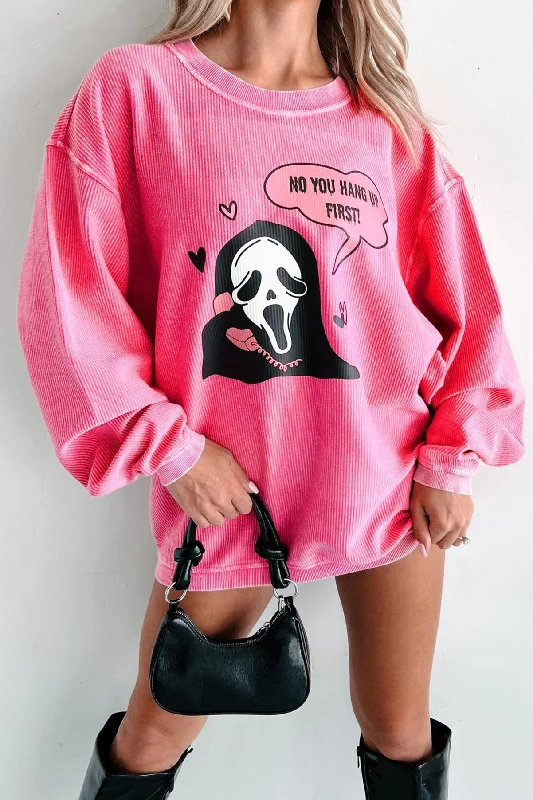 ""You Hang Up First"" Corded Graphic Crewneck (Bubblegum) - Print On Demand