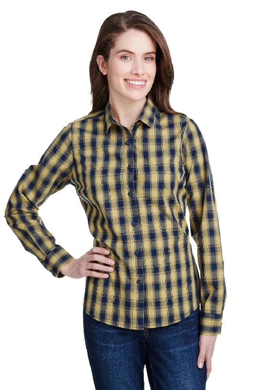 Artisan Collection Womens Mulligan Check Long Sleeve Button Down Shirt - Camel Brown/Navy Blue