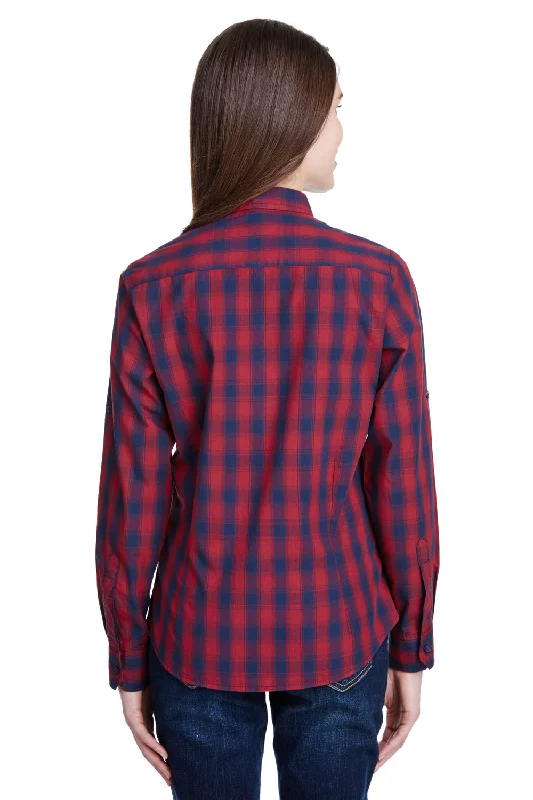 Artisan Collection Womens Mulligan Check Long Sleeve Button Down Shirt - Red/Navy Blue