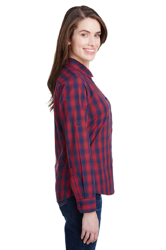 Artisan Collection Womens Mulligan Check Long Sleeve Button Down Shirt - Red/Navy Blue