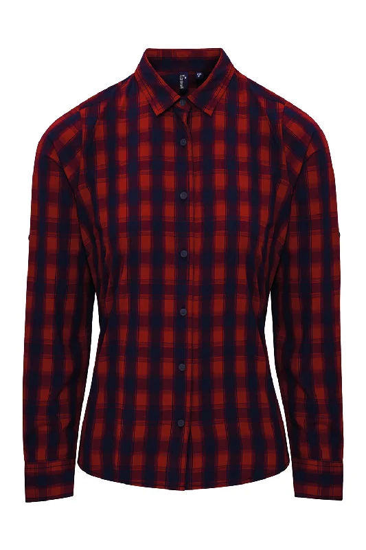 Artisan Collection Womens Mulligan Check Long Sleeve Button Down Shirt - Red/Navy Blue