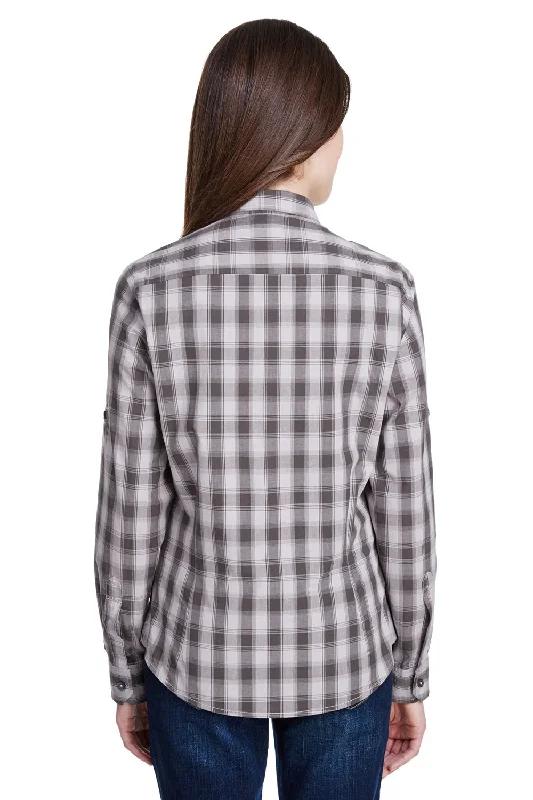 Artisan Collection Womens Mulligan Check Long Sleeve Button Down Shirt - Steel Grey/Black