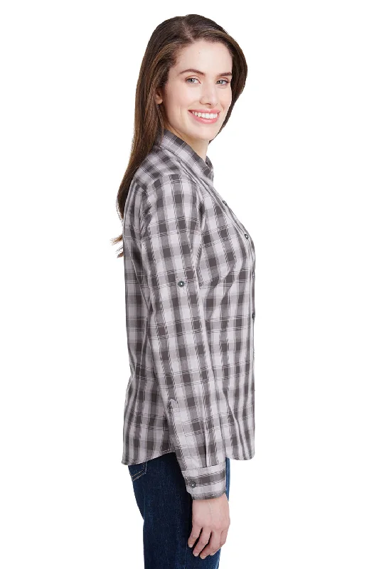 Artisan Collection Womens Mulligan Check Long Sleeve Button Down Shirt - Steel Grey/Black