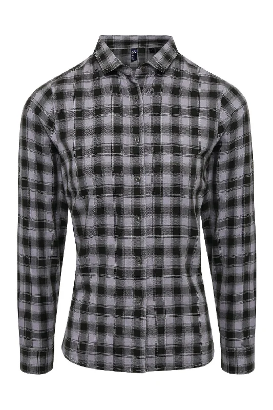 Artisan Collection Womens Mulligan Check Long Sleeve Button Down Shirt - Steel Grey/Black