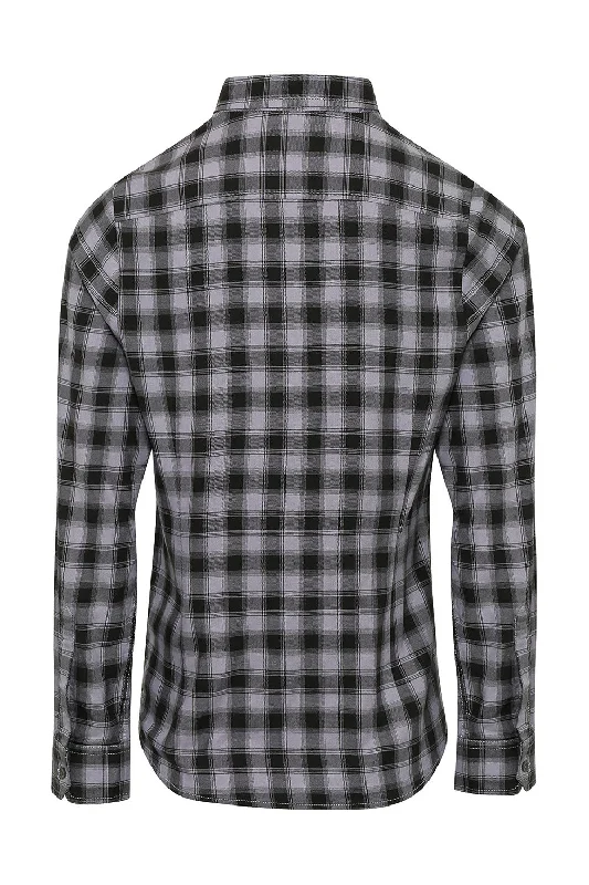 Artisan Collection Womens Mulligan Check Long Sleeve Button Down Shirt - Steel Grey/Black