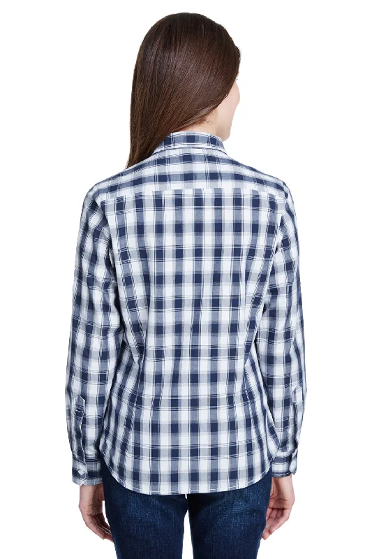 Artisan Collection Womens Mulligan Check Long Sleeve Button Down Shirt - White/Navy Blue