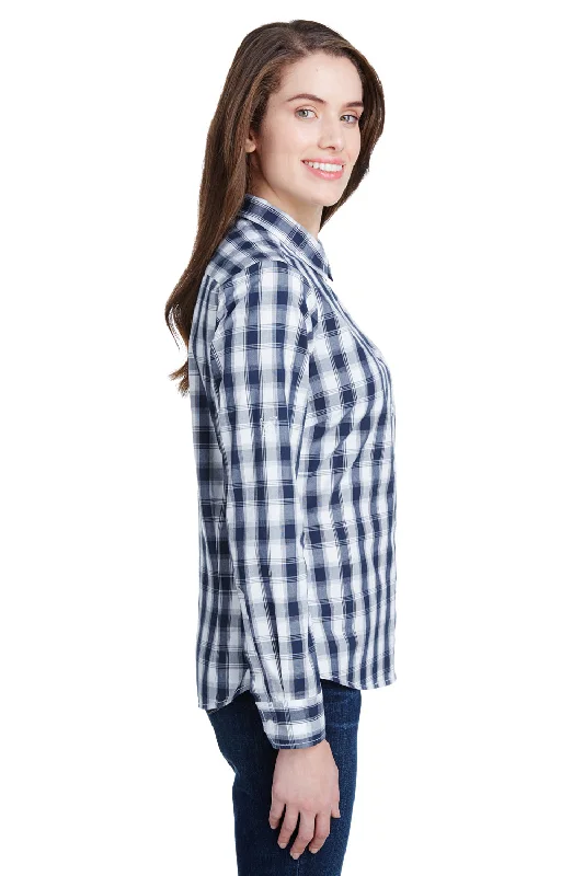 Artisan Collection Womens Mulligan Check Long Sleeve Button Down Shirt - White/Navy Blue