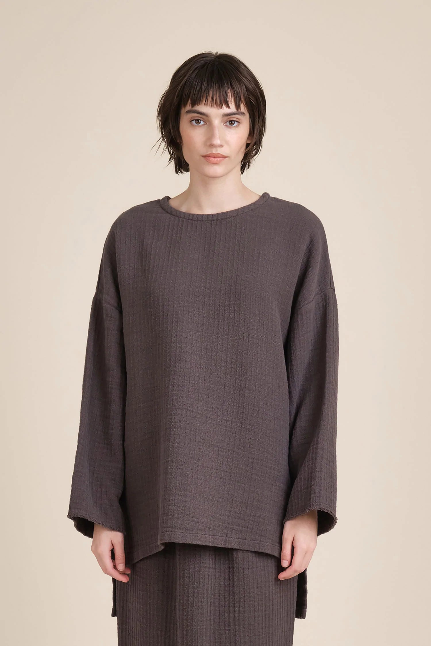 Black Crane Boat Neck Top Grey