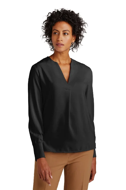 Brooks Brothers Womens Anti Static Open Neck Long Sleeve Blouse - Deep Black