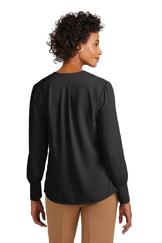 Brooks Brothers Womens Anti Static Open Neck Long Sleeve Blouse - Deep Black